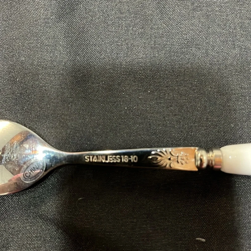 Set of 4 Stainless Infant Spoons Porcelain Handles